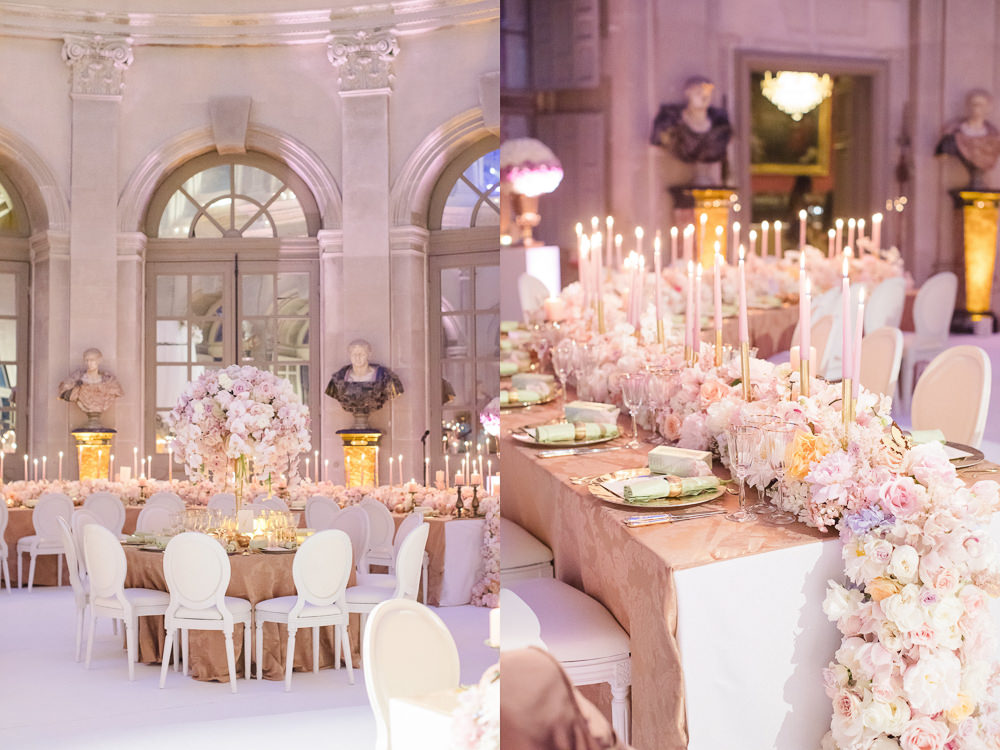 Paris chateau wedding at Vaux le Vicomte - Floral design with candles and macarons