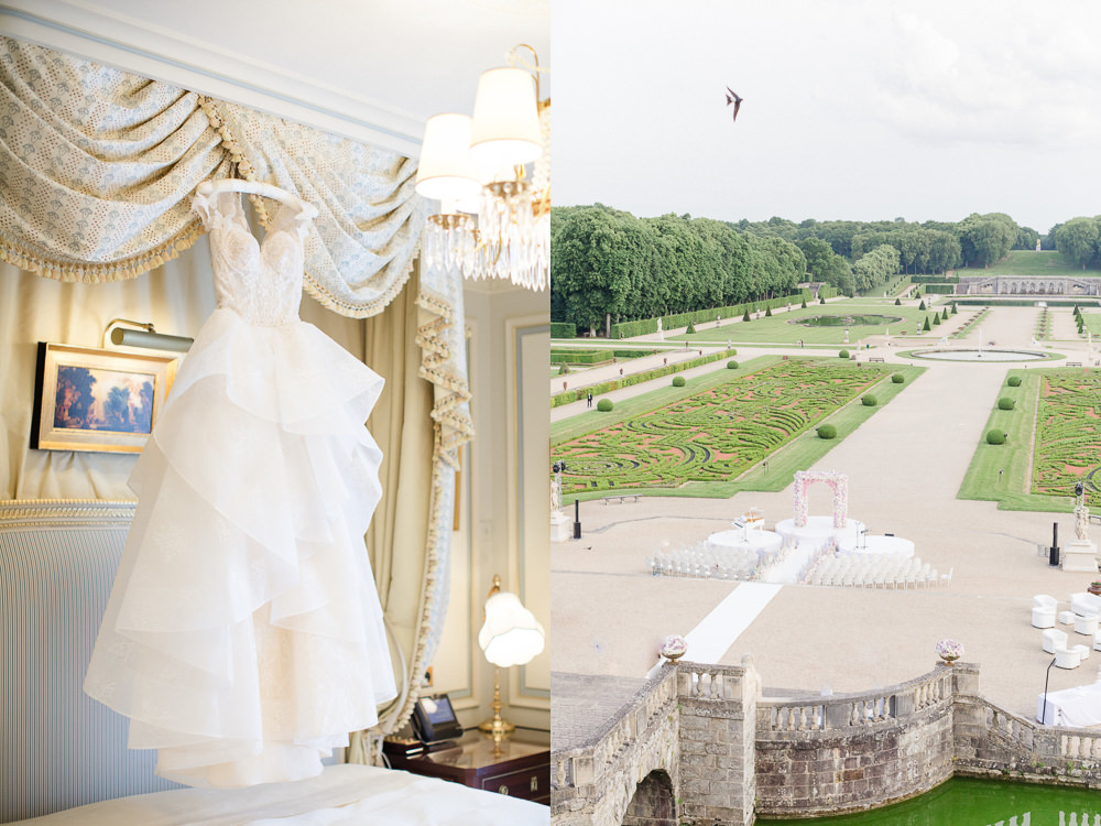 Wedding dress and ceremony setup for French Chateau Wedding