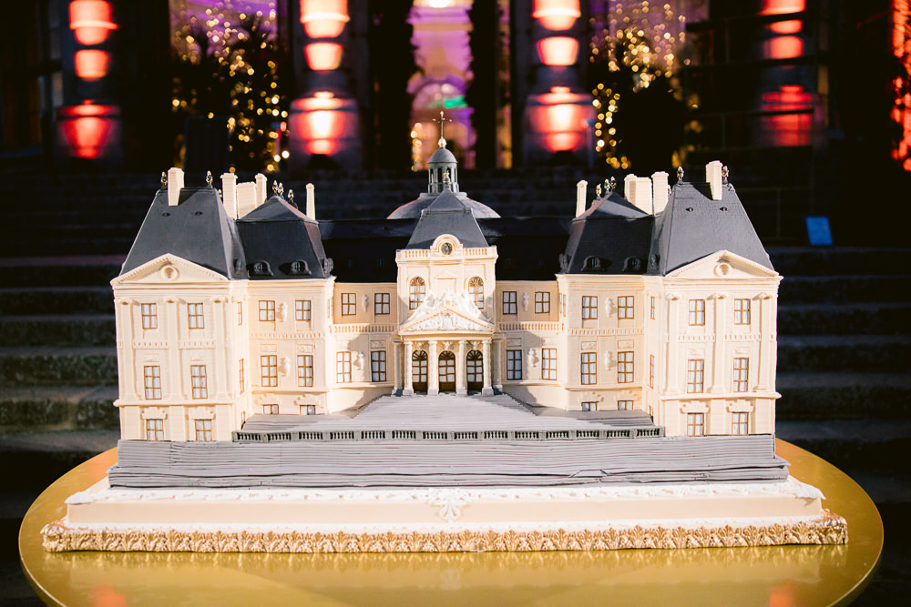 Luxury wedding cake design in the shape of a French chateau