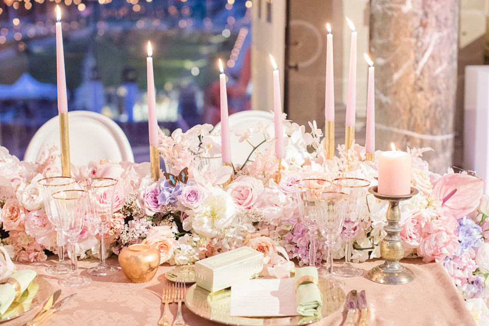 Floral setup for wedding reception - by Sumptuous Events